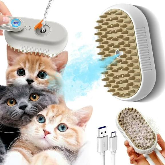 Cat Steam Brush for Shedding with Foldable Handle 4 in 1 Rechargeable Steam Brush for Cats and Dogs,Haired Pets Spritz Defur Comb for Cats Pet Spray Grooming Tool for Hair Removal & Massage