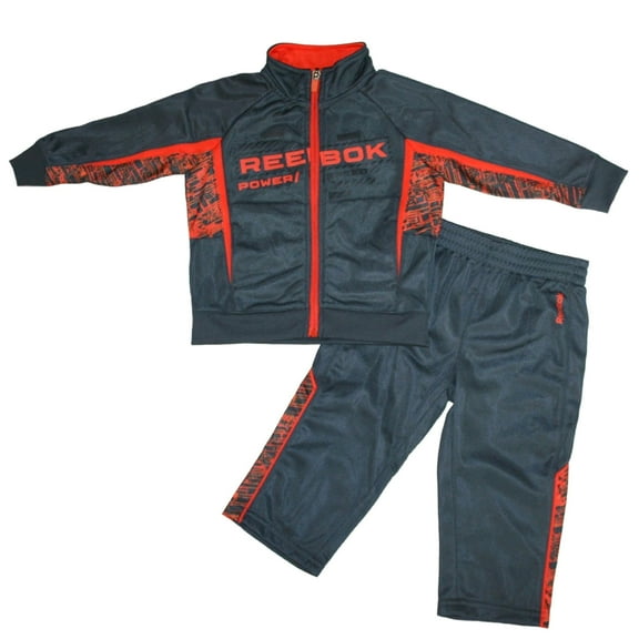 Reebok Baby Boy's 2 Piece Athletic Jacket/Pants Sweatsuit Gray/Orange Size 12 Months