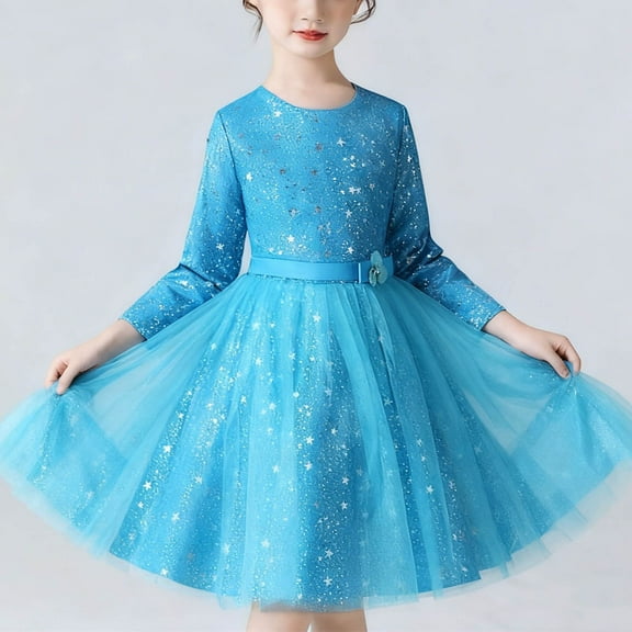 JUSLIO Girls Dresses Tulle Ruffle Long Sleeve Girl Dresses Casual Winter Holiday Party Princess Dress