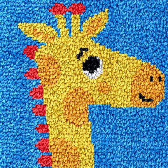 Cartoon Orange Mushroom Latch Hook Rug Kits for Kids Beginner with Printed Canvas Crochet Yarn Embroidery Mini-Carpet Hook and Latch Kit Easy Children Craft 30x30cm