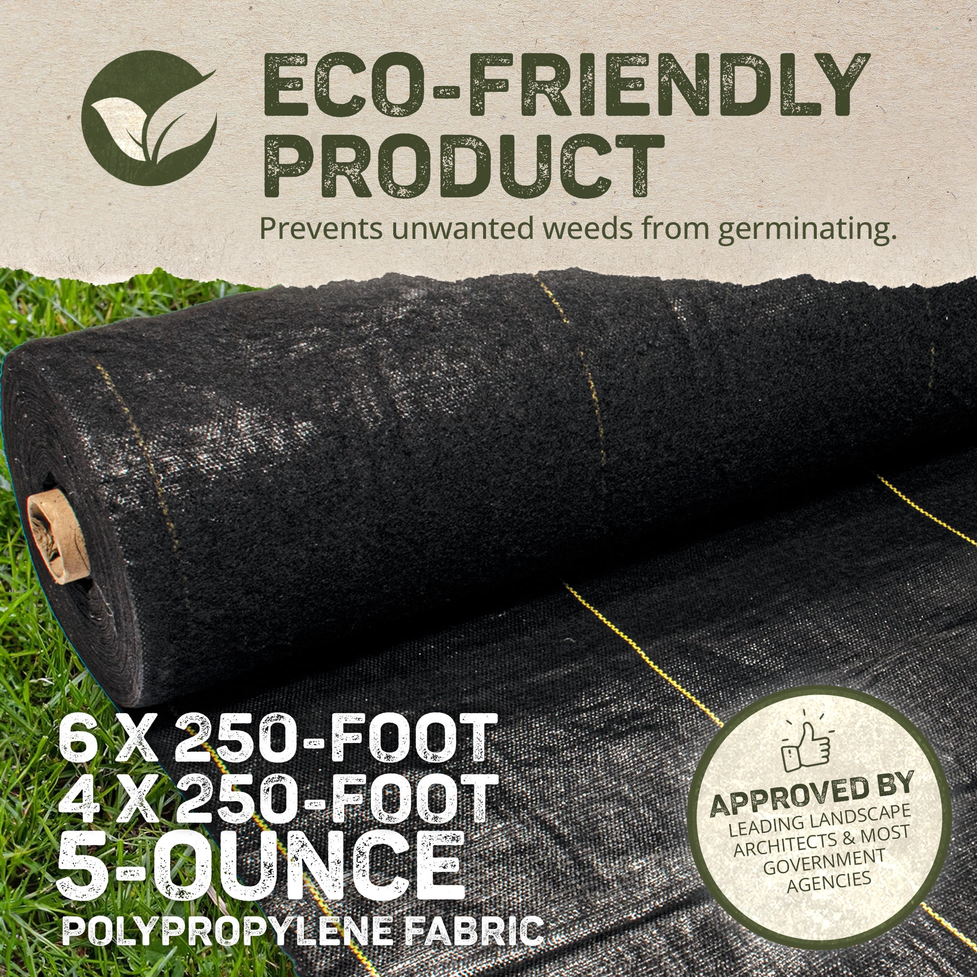 DeWitt Pro-5 Weed Barrier Fabric 5 oz, Heavy-Duty Woven Weed Control, 4x250 & 6x250 Feet