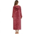 thumbnail image 6 of HAiming Womens Fleece Bathrobe Winter Thicken Fleece Zip up Hooded Bath Robe Plush Warm Casual Comfortable Loungewear, 6 of 6