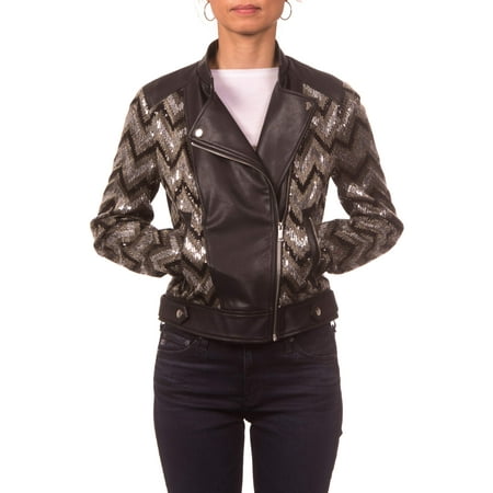 Nanette Lepore PU and Sequins Moto Jacket with Band