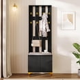 thumbnail image 1 of Storage Cabinet Wood Coat Rack Set with Shoe Bench & Cushion, Modern Coat Rack Front with Hooks, Shoe Cabinet with 2 Doors for Entryway Hallway Living Room, 1 of 10