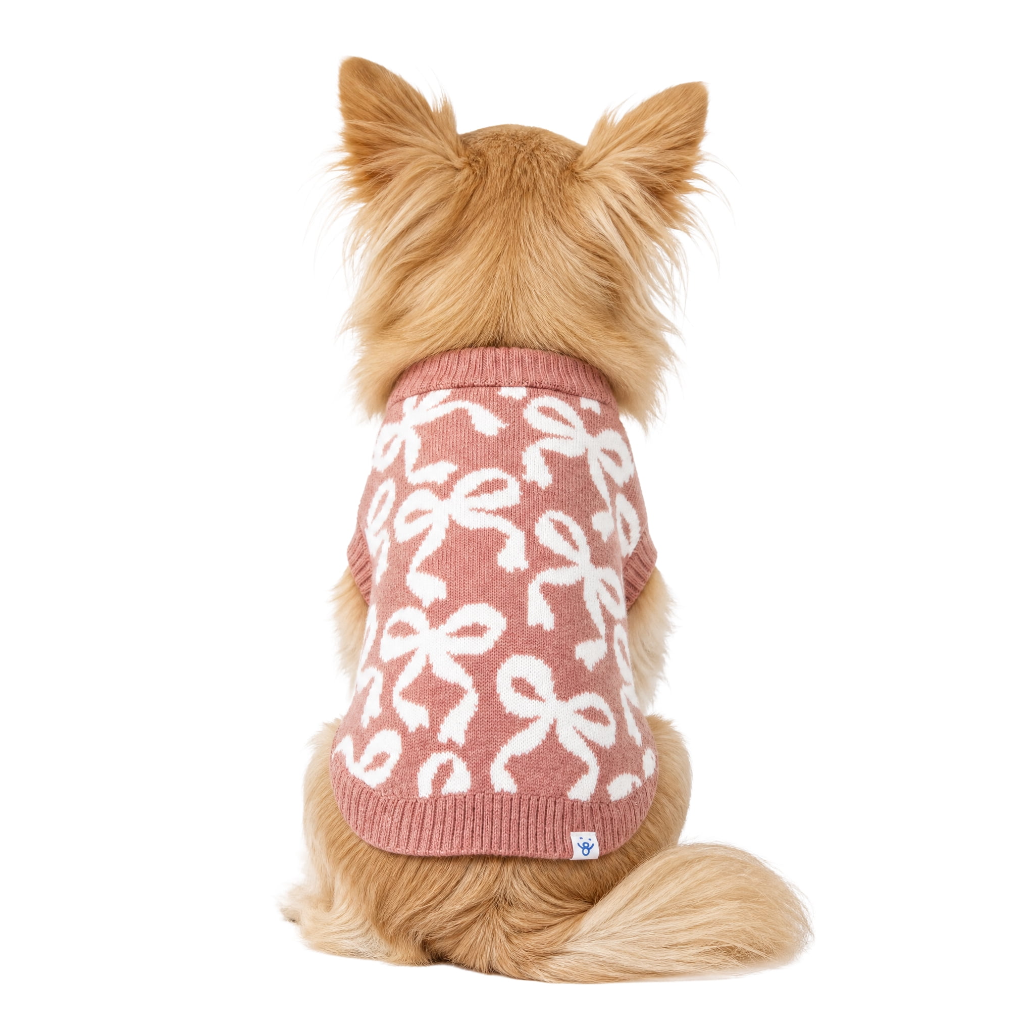Oodles Bow Jacquard Fall Dog Sweater, Red, XS
