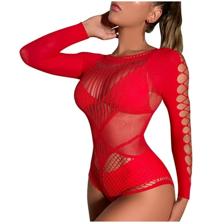 

Lingerie Women Christmas Ladies Fashion Sexy Lingerie Fishnets Hollow Slim Fit Sexy Halter Neck Hip Jumpsuit Sexy Black Lingerie Lace Black Lingerie