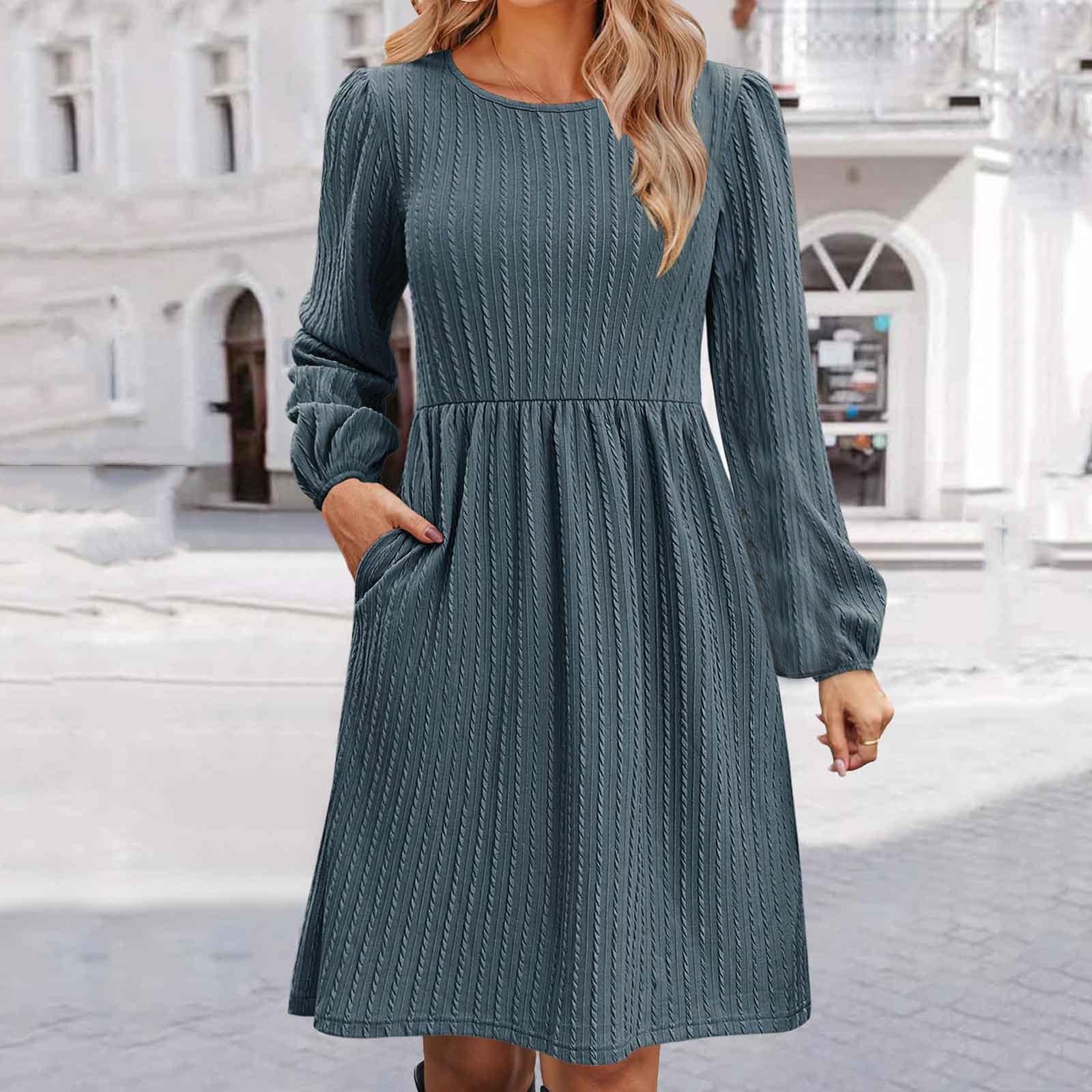 Generic Womens Long Sleeve Dress Fall Fashion Casual V Neck Tiered Western  Dresses Loose Fit Flowy Shift Mini Dress - Walmart.com