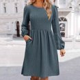 thumbnail image 3 of hotojiny Fall Dresses for Women Long Sleeve Casual Dress Crew Neck Fashion Textured Dress with Pocket, 3 of 6