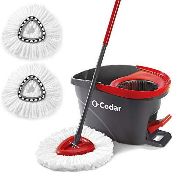 O-Cedar EasyWring Microfiber Spin Mop & Bucket Floor Cleaning System   2 Extra Refills, Red/Gray