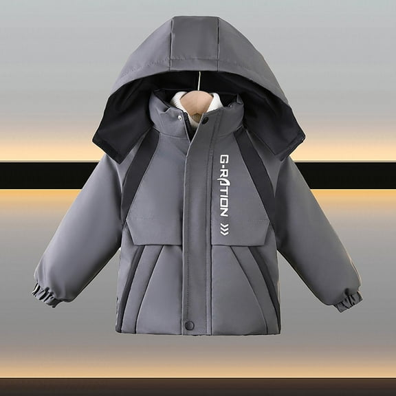 NAISIBABY Boys Winter Quilted Jacket 7-8T, Windproof Hooded with Pockets Zip Up Fashion Warm Thermal Coat Gray