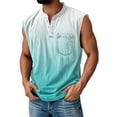 thumbnail image 2 of Sleeveless Shirts for Men, Men's Retro Stand Collar Casual Pocket Solid Color Sleeveless Henley Shirt Cyan L, 2 of 6