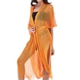 thumbnail image 7 of Karight Womens Metallic Mesh Cover Up Kimono Belted Open Front Fringe Hem Beach Swimwear Cover Up, 7 of 7