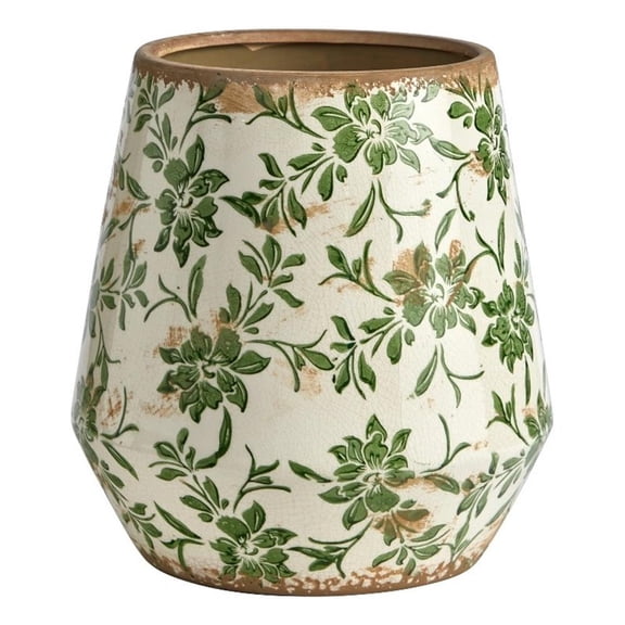 Nearly Natural 11.5" x 11.5" x 12" Tuscan Ceramic Green Scroll Planter