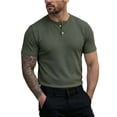 thumbnail image 3 of Kladzum Men's Basic Shirts Short Sleeve Henry Neck Boxy Solid Color Casual Shirts Breathable Comfort Summer Daily Work Versatile Shirts S-3XL, 3 of 10