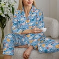 thumbnail image 5 of KLL Cute Chickens and Flowers Print Women's Long Sleeve Pajamas with Pants Sleepwear Loungewear 2 Set-Medium, 5 of 7
