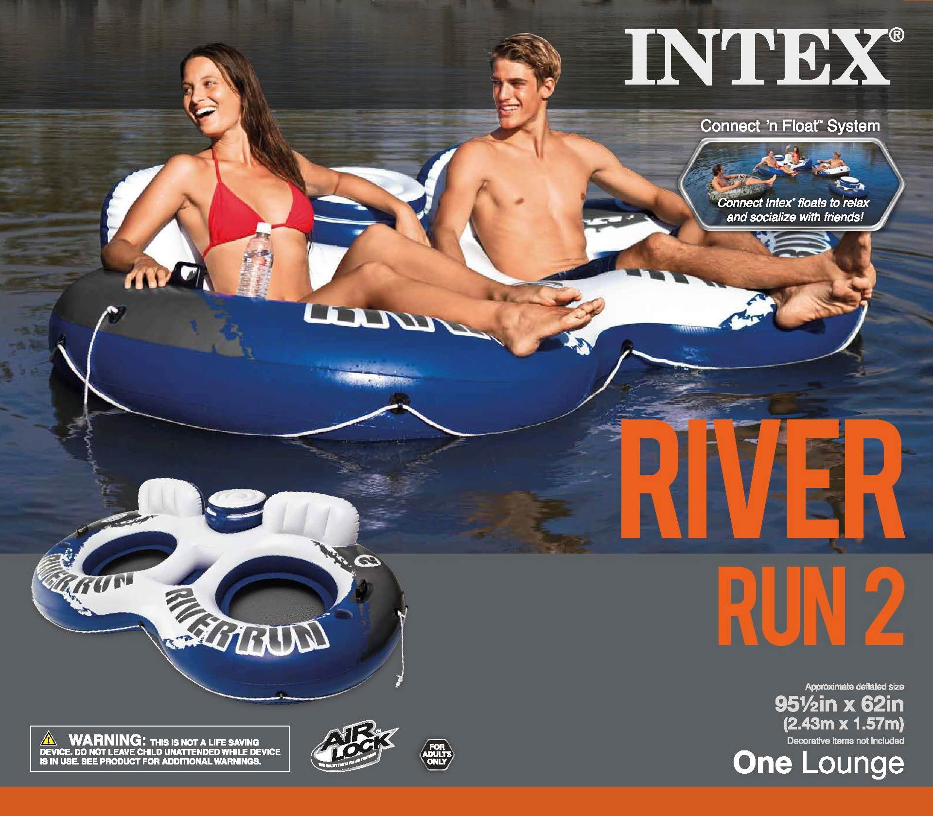 Cooler Blue & Gray 58837EP Intex 3pk River Run II Inflatable Tubes Three Person 