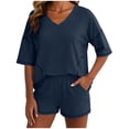 thumbnail image 3 of Sentmoon Two Piece Sets for Women Summer Summer Tops for Women and Summer Shorts for Women Crew Neck Spring Tops for Women Elastic Waist Casual Blouses for Women with Pockets, 3 of 7