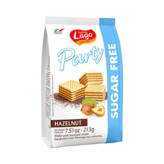 7.5 oz Lago Party Sugar Free Hazelnut Cube Wafer Cookies – Italian No-Sugar Wafers – Family Snack Pack