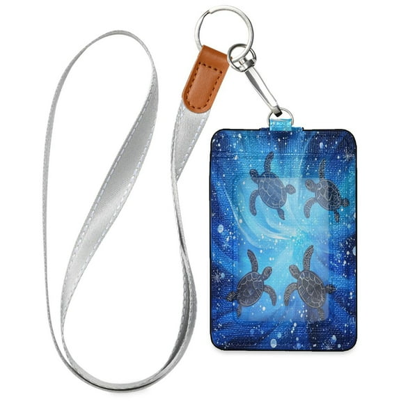 PU Leather ID Badge Holder Stylish Badge Holders with Lanyard (4.3x2.8x0.3in) for Cards & Credentials Small Sea Turtles