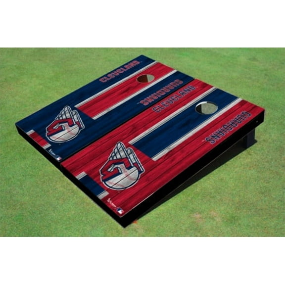 Cleveland Guardians Ball Alternating Wood Look Long Stripe Custom Cornhole Boards