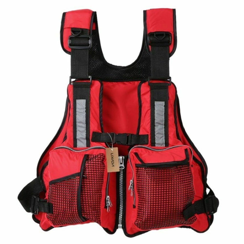 LAANCOO Gilet De Sauvetage Réglable Adulte - Haute Flottabilité 70N Avec Sifflet Et Poches Multiples, Rouge