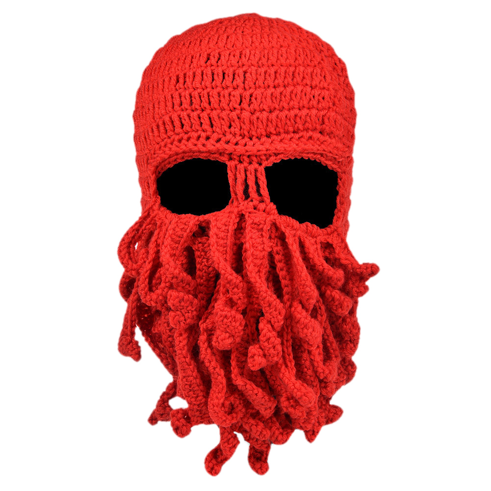 Octopus Cthulhu Beard Hat Beanie Hat Knit Hat Winter Warm Octopus Hat Windproof Funny Men Women Hat Cap Wind Ski Mask in Red - image 1 of 5