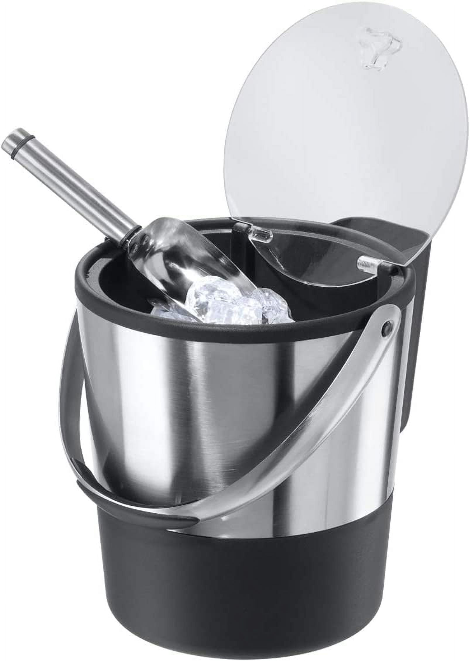Stainless Steel Ice Bucket with Integrated Scoop Holder, Double-Walled Insulated Ice Bucket with Lid & Scoop, Modern Black & Silver Bar Tool for Party