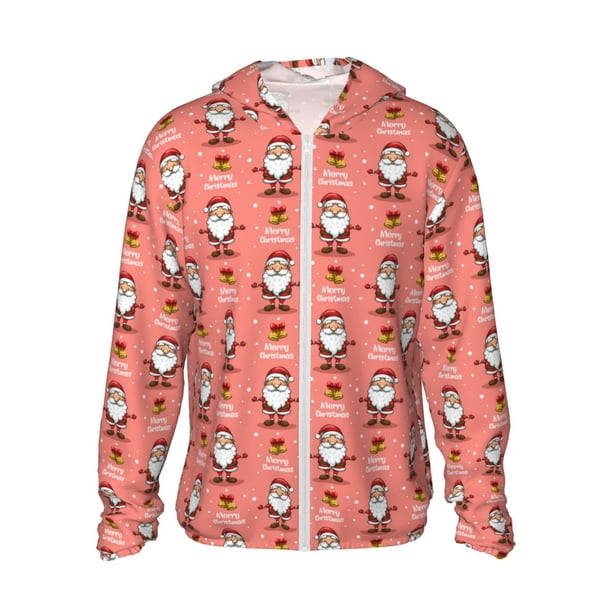 Fotbe Merry Christmas Santa Claus Chaqueta con Protección Solar UPF 50+ para Hombre y Mujer, Camisa con Capucha y Bolsillos-Large