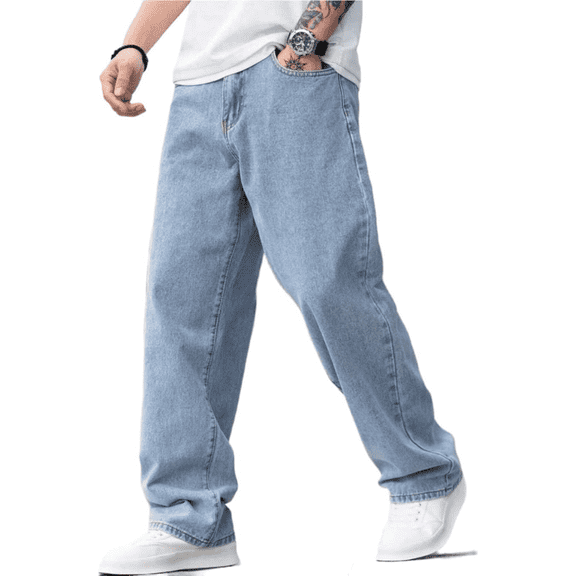 Olaglory Baggy Jeans for Men Vintage Wide Leg Loose Fit Men Denim Pants Hip Hop Skater Carpenter Jeans Y2K Streetwear, Light Blue