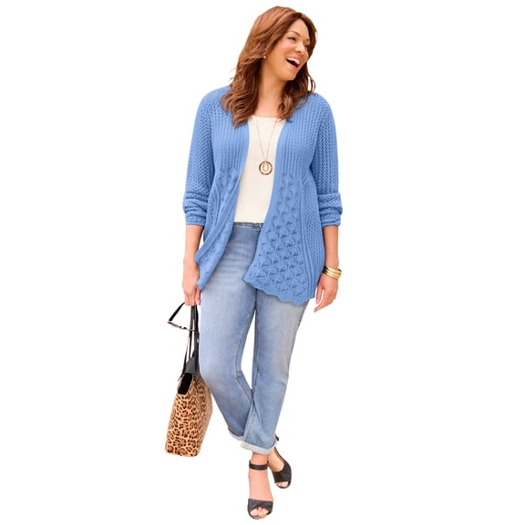 Catherines Women's Plus Size Mixed Stitch Pointelle Cardigan