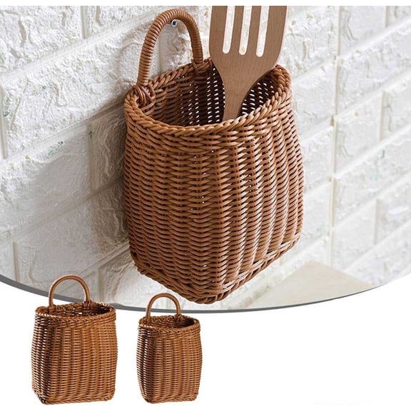 Plastic Woven Wall Hanging Storage Basket, Decorative Organizer Bin for Living Room, Kitchen & Bedroom, Space-Saving Wall Mounted Home Decor, Stylish and Functional Easter Supply, Medium, Brown