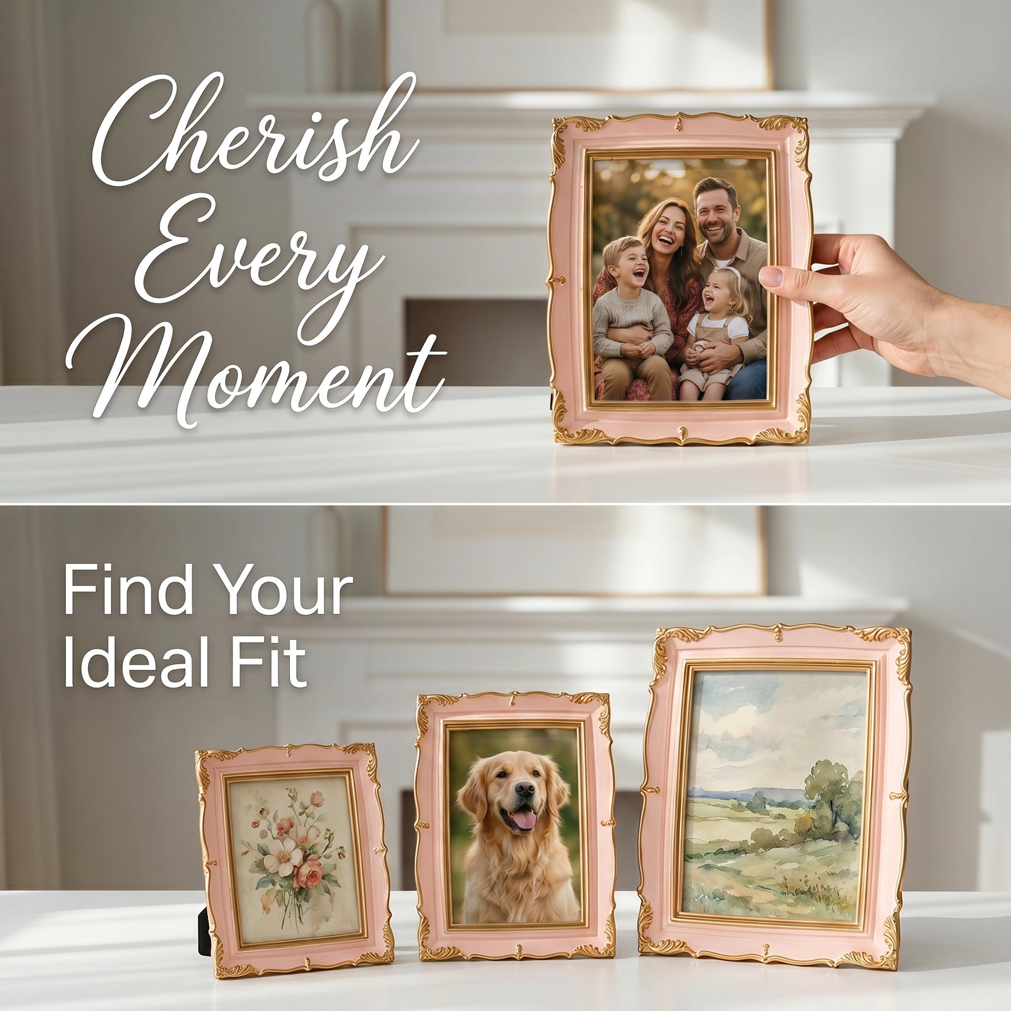 Unique Bargains Resin Traditional Photo Frame for Desk Gallery Wall Pink 5" x 7"
