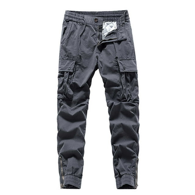 Ceisia Men's All-Season Fashion Solid Color Gift Multi-Pocket Workwear Pants with Ankle Strap Elastic Waist for Outdoor Casual Protection