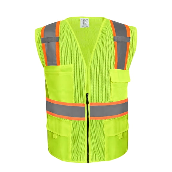Reflective Vest Class 2 Safety Vests ANSI with 4 Pockets Zipper High Visibility Construction Uniform