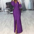 thumbnail image 2 of Hfyihgf Womens Sequin Evening Dress Wrap V Neck Long Sleeve Side Split Formal Ball Gowns(Purple,S), 2 of 6