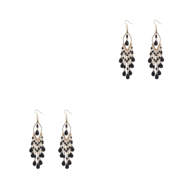 Minnieouse Pendientes bohemios para mujer, elegantes y modernos, con gotas coloridas, pendientes colgantes, negro negro 2Conjunto