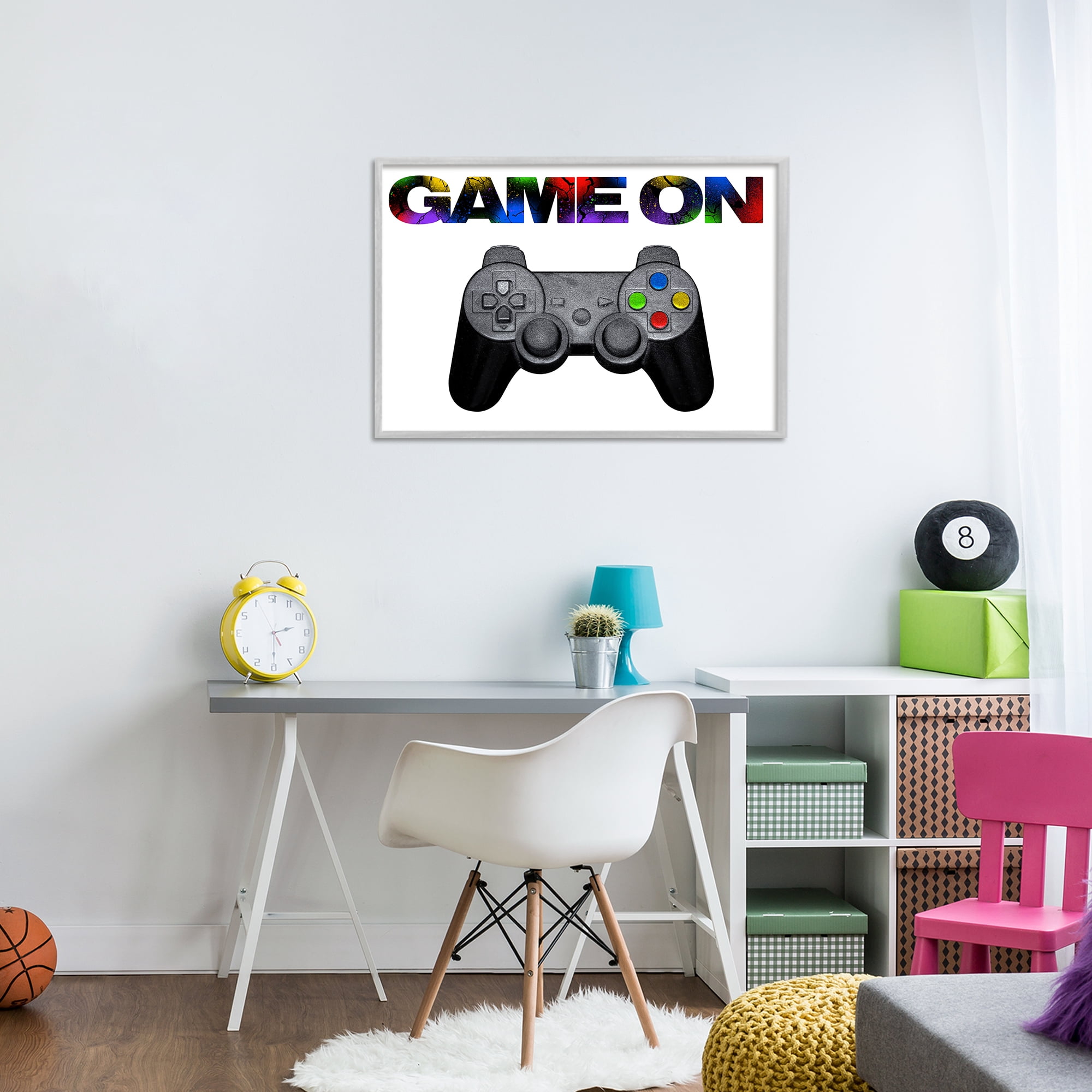Stupell Industries Controller Game On Splatter Gray Framed Giclee Art, design by Marcus Prime