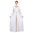 thumbnail image 5 of IBTOM CASTLE Women Metallic Color Block Liturgical Praise Dance Dress Bell Long Sleeve Lyrical Dancewear Gowns Worship Costume L White, 5 of 8