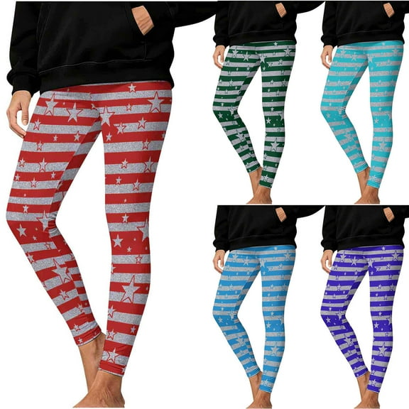 Fengqque Women's Christmas Stripe Printed Fashionable Elastic Leggings Fitness Running Casual Pants Sky Blue XL(XL)