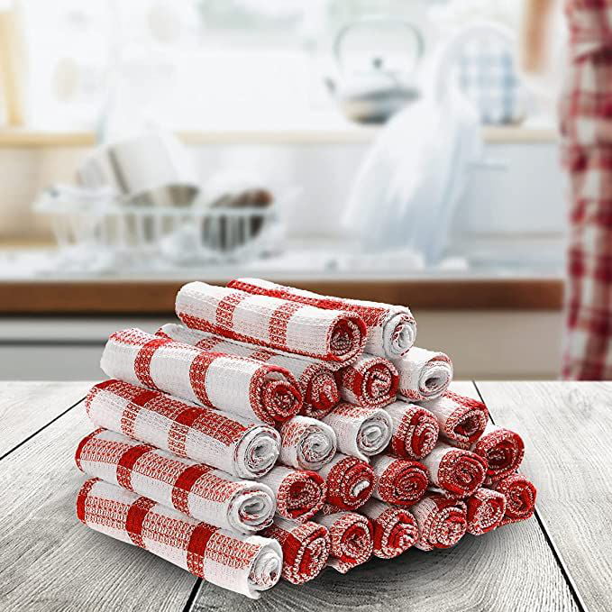 Shop LC Kitchen Towels Dish Cloths | Set of 24 | 100% Cotton | 12 x 12  inches | Checkered Pattern Red Dish Towels Scrubbing Clothes Cleaning Rags
