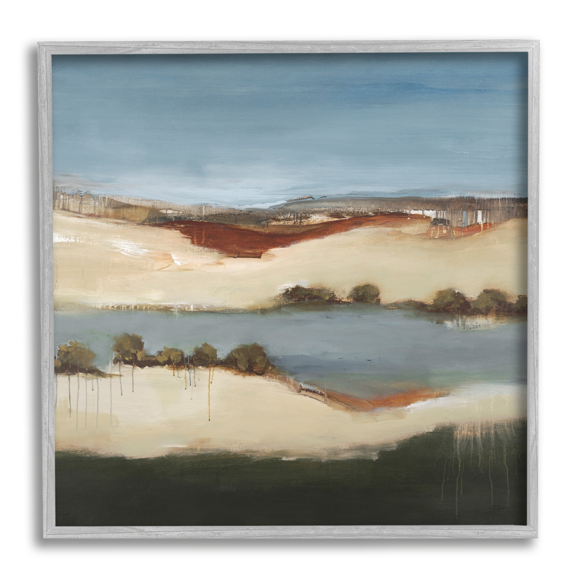 Stupell Industries River Flowing Clear Sky Nature Paint Drip Detail Painting Gray Framed Art Print Wall Art, Design by Lisa Ridgers