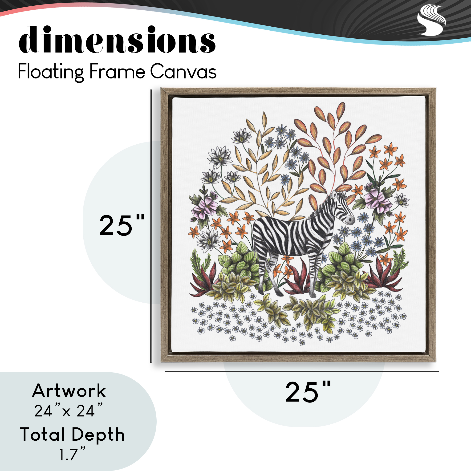 Jungle Wildlife Zebra Brown Framed Floater Canvas Wall Art, design by Cecilia Battaini