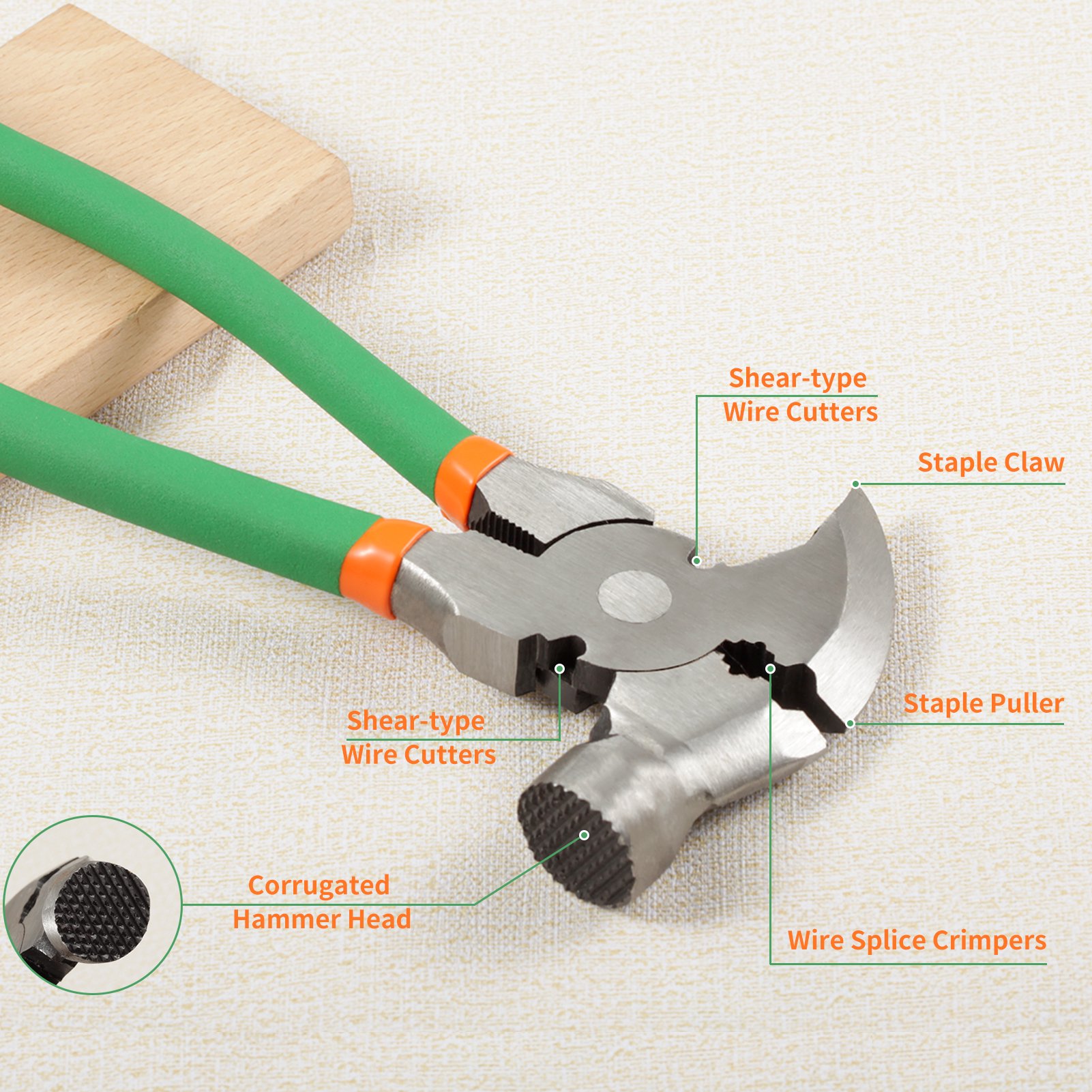 Heavy Duty 10.5" Fence Pliers - Multi-Purpose Wire Cutter, Hammer & Tool For Ranch, Farm, Or DIY 6 thumbnail image