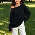 thumbnail image 2 of Atogsazn Kids Girls Off Shoulder Sweatshirt Childrens Casual Loose Long Sleeve Pullover Tops Fall Winter Sweater Black 5-6 Years Fashion, 2 of 8