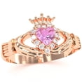 thumbnail image 2 of Claddagh Lab-Created Pink Sapphire Diamond Ring In Solid 14k Rose Gold, 2 of 6