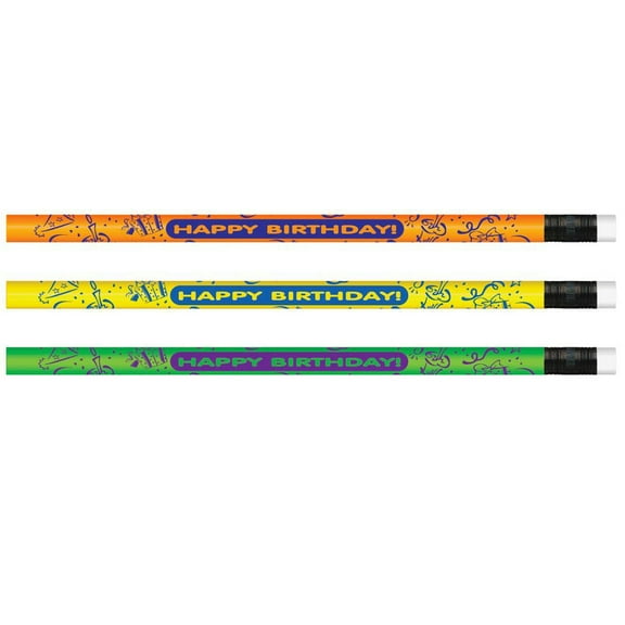 Moon Products Pencils Neon Happy Birthday, 12 Per Pack, 12 Packs