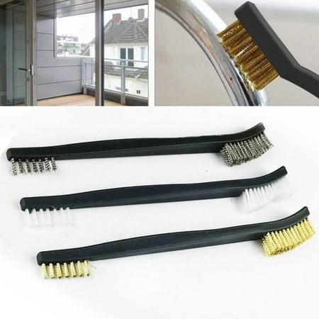 

3pcs Mini Wire Brush Set Steel Brass Nylon Cleaning Polishing Metal Rust Brush