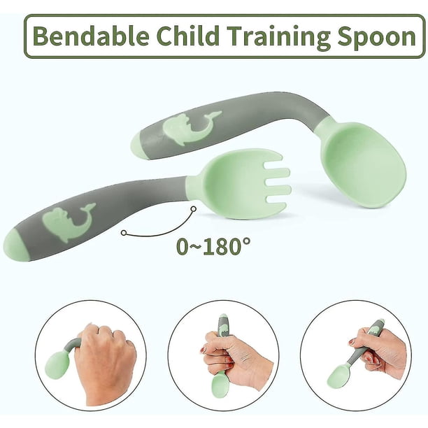 Juegos de tenedores de cucharas de utensilios para bebés con estuche seguro de viaje, juegos de utensilios de entrenamiento de alimentación para ni?os peque?os sin Bpa resistentes al calor de fácil agarre ZefeiWu 8390614067622