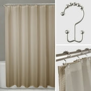 Stevenson 14-Piece Shower Set: 1 Fabric Shower Curtain, 1 Fabric Shower Liner and 12 Double-Glide Shower Hooks