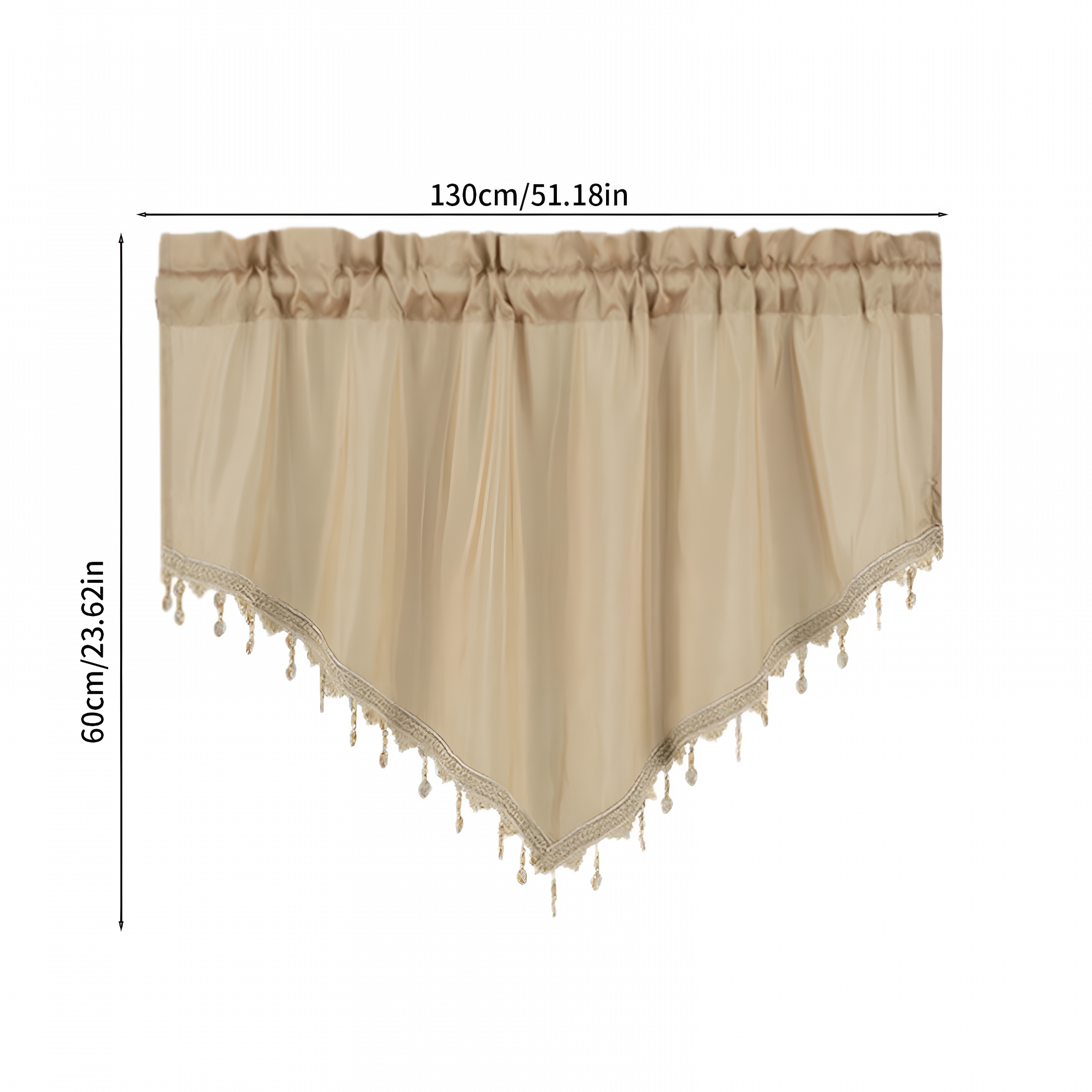 AUQ 2026 New Window Valances Curtains for Kitchen,Rod Pocket Triangle Farmhouse Valance Beads Trim Tassel Curtain Valances for Bedroom Bathroom Cafe,51 X 23" Length
